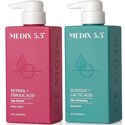 MEDIX 5.5 Exfoliating AHA Glycolic Acid Face & Body Wash Cleanser + Retinol Moisturizing Body Cream Lotion Skin Care 2PC Set | Alpha Hydroxy Acid Beauty & Personal Care Medix 5.5