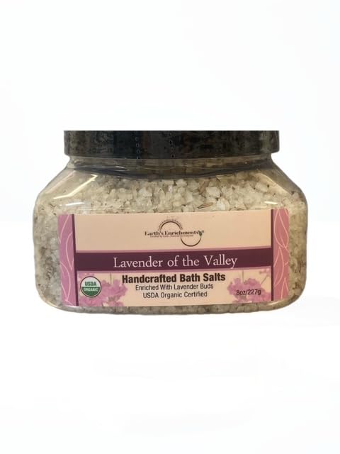 Bath Salts with Essential Oils, Great for Relaxation, Sore Muscles, Detox, Body, Feet, USDA Organic, Vegan, French Sea Salt, Lavender Oil, Lavender Beauty and Personal Care Earth's Enrichments
