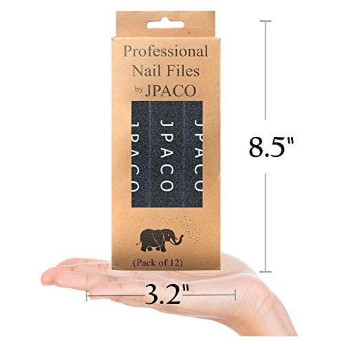 12-Pack Professional Nail Files: Double-Sided Emery Boards for Natural, Acrylic, Poly, and Gel Nails - Washable Black Manicure Tools Set by JPACO Beauty & Personal Care JPACO