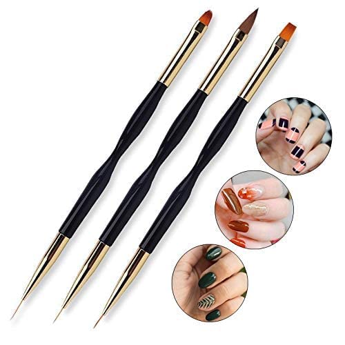 FULINJOY 3 Pcs Nail Drawing Pen, Dual End Nail Art Pen Brush Acrylic Round Flat Painting Drawing Liner Nail Tools Beauty & Personal Care FULINJOY