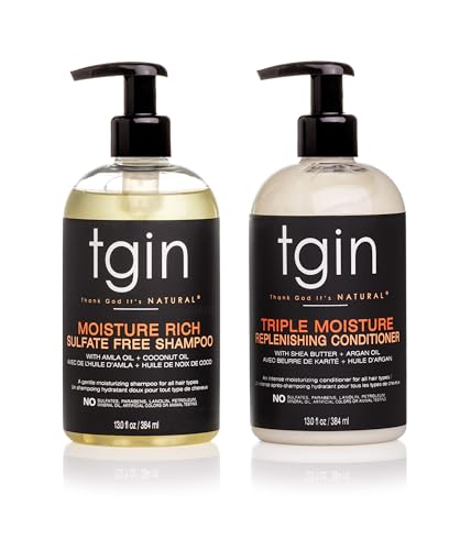 tgin Moisturizing Shampoo & Conditioner Duo for Curly, Coily and Wavy Hair, Sulfate Free, Moisturizes and Detangles Dry Hair, 13 oz (Set) Beauty & Personal Care Thank God It's Natural