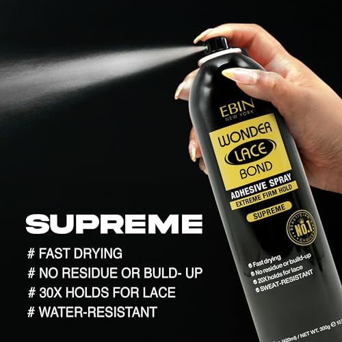 Wonder Lace Bond Adhesive Spray - Supreme 6.08 fl.oz./180ml | Fast Drying, No Residue, Long Lasting Formula with Protecting Edges Lace Front Wig Bond