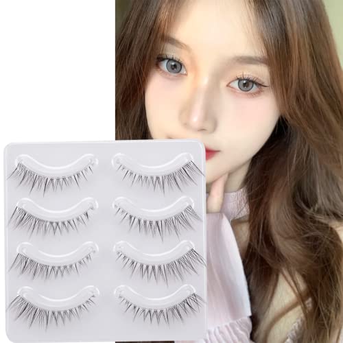 Miz Barn Daily Lashes 4 Pairs Natural Look False Eyelashes, Natural Soft Lightweight Comfortable Short Lashes Strip Cross Clear Band Handmade False Beauty & Personal Care Miz Barn