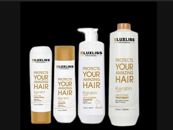 Luxliss Keratin Smoothing Treatment and Keratin Daily Care Shampoo & Conditioner Set Professional Results Straightens and Smooths Repair Hair Beauty & Personal Care Luxliss