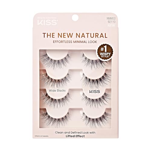 Kiss The New Natural, False Eyelashes, 'Wide Slacks', 12mm, Includes 4 Pairs Of Lashes, Easy to Apply, Reusable Lash Clusters