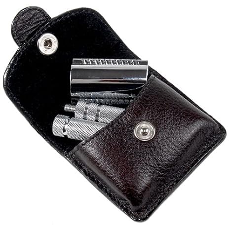 Parker A1R TRAVEL SAFETY RAZOR - Compact 4-Piece Double Edge Safety Razor with Protective Leather Case - Ideal for Everyday Use - Iconic Brand Beauty and Personal Care Parker Safety Razor