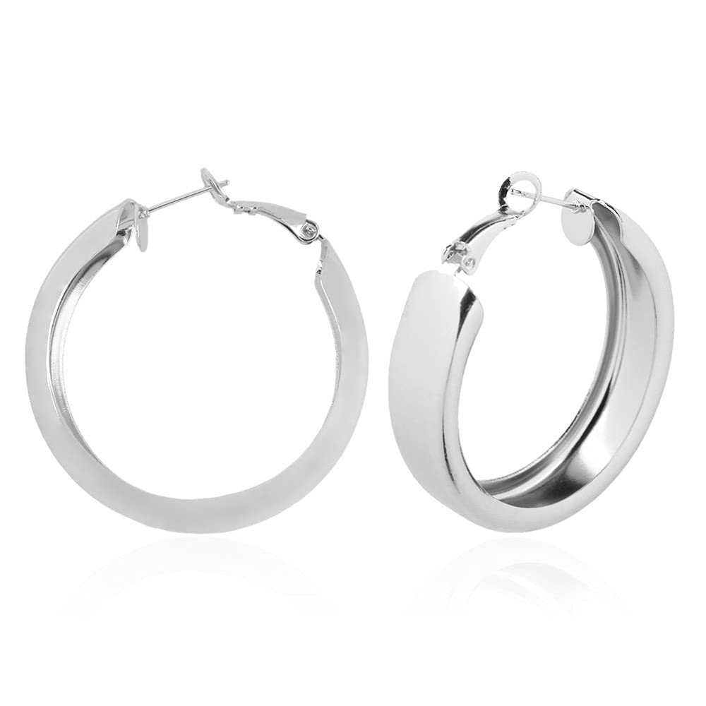 JWICOS Silver Lightweight Chunky Hoop Earrings for Women Tube Acrylic Large Round Open Loop Earrings (Silver) Beauty & Personal Care JWICOS