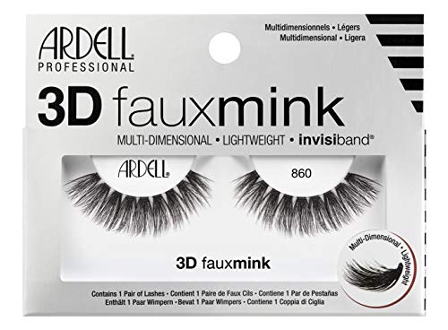 Ardell False Eyelashes 3D Faux Mink Lashes, 860 - Lightweight Strip Lashes with Invisiband for a Dramatic Eye Look, 4 Pairs