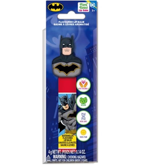Batman Watermelon Lip Balm with Character Rubber Topper - Moisturizing Superhero Lip Care Beauty & Personal Care Townley Girl