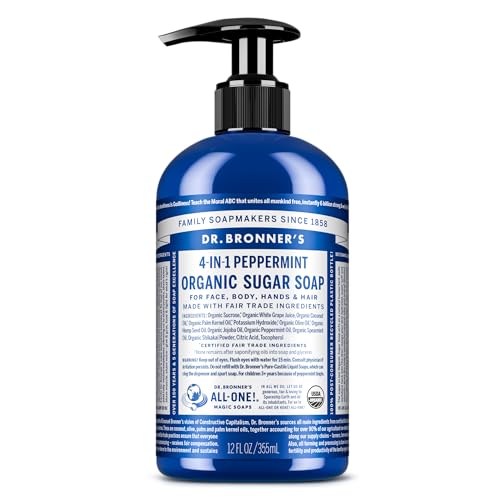 Dr. Bronner's - Organic Sugar Soap (Peppermint, 12 oz) - Made with Organic Oils, Sugar & Shikakai Powder, 4-in-1 Uses: Hands, Body, Face & Hair Beauty & Personal Care Dr. Bronner's