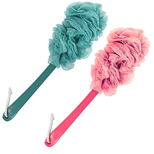 Evmliy 2Pack Back Scrubber for Shower, Loofah Sponge Brush Exfoliating Body, Long Handle Scrub Brush for Shower with Loofah on a Stick for Back Use Beauty & Personal Care Evmliy