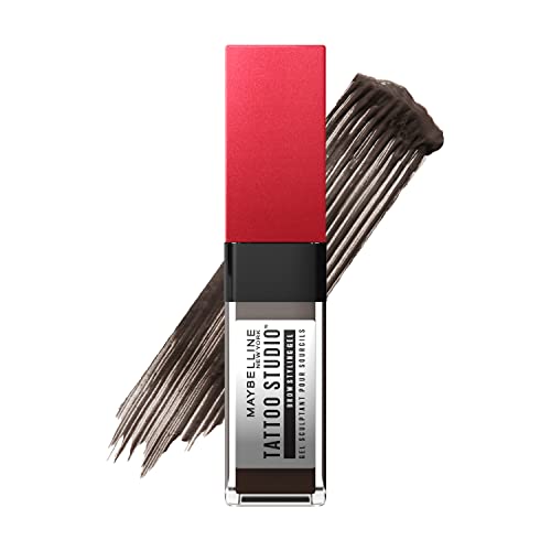 Maybelline Tattoo Studio Brow Styling Gel, Waterproof Eyebrow Make Up, Brow Tint for Up to 36HR Wear, Black Brown, 1 Count