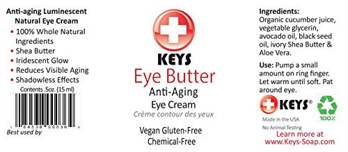 Keys Eye Butter Luminescent Natural, Vegan, Chemical-Free Moisturizing Eye Cream for Sensitive Skin in Airless Travel Pump - with Whole Cucumber Beauty & Personal Care Keys