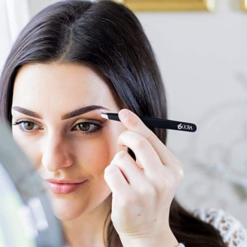 OCBA 4 Pcs Tweezers for Facial Hair Women & Men for Precise Grooming of Eyebrows - Professional Stainless Steel Black Color Coated Eyebrow Tweezers Beauty and Personal Care OCBA