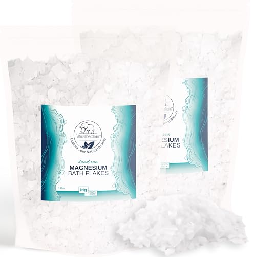 Natural Elephant Dead Sea Magnesium Bath Flakes - 10 lb (Pack of 2 5lb Bags) - Pure Magnesium Chloride Soak for Body and Foot - Ideal for a Soothing Beauty and Personal Care Natural Elephant