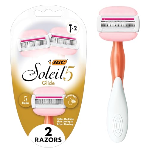 BIC Soleil Glide Disposable Razors for Women, 5 Blades With Shea Butter Moisture Bars For a Smooth Glide, 2 Piece Razor Set Beauty & Personal Care BIC