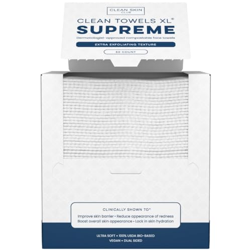 Clean Skin Club Clean Towels XL® Supreme, 100% USDA Biobased Face Towel, Disposable Face Towelette, Eczema Association Accepted, Thicker Textured Dry Beauty & Personal Care CLEAN SKIN CLUB