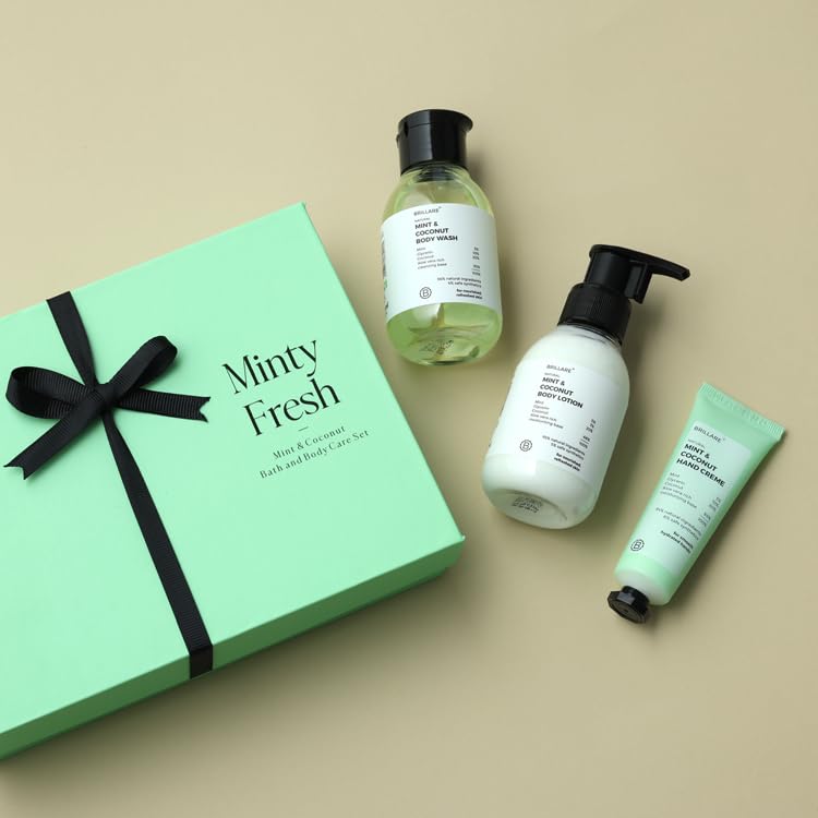 BRILLARE Minty Fresh Gift Box - Peppermint Face Wash, Body Wash, Face Scrub & Body Scrub - Ideal Gift for Special Occasions (Pack of 4) Beauty and Personal Care BRILLARE