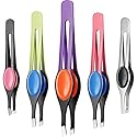 Chumia 5 Pieces Non-Slip Grip Tweezers Slanted Tip Stainless Steel Tweezer Wide Precision Tip Clip Tweezer for Ingrown Hair Eyebrow Shaping Splinter Beauty & Personal Care Chumia