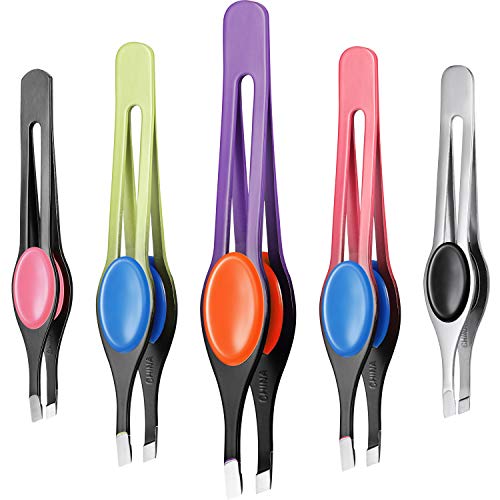 Chumia 5 Pieces Non-Slip Grip Tweezers Slanted Tip Stainless Steel Tweezer Wide Precision Tip Clip Tweezer for Ingrown Hair Eyebrow Shaping Splinter Beauty & Personal Care Chumia