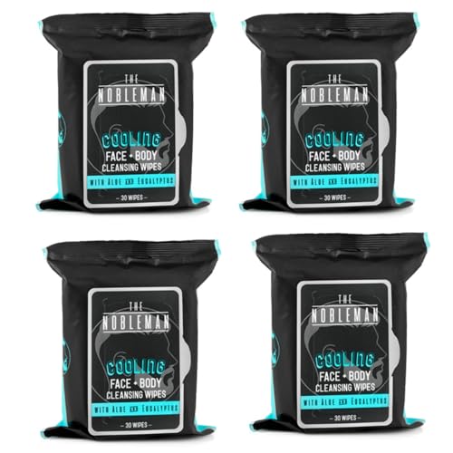 Men's Cooling Face + Body Cleansing Wipes - 4 Pack - 120 Count Post Workout Travel Towlettes Beauty & Personal Care The Nobleman