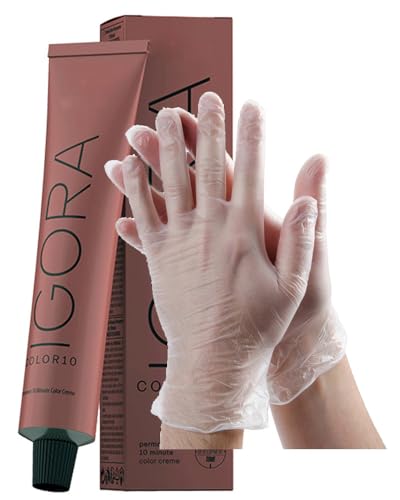 IgoraColor 10-6-00 Dark Blonde Natural Extra Permanent Hair Color 2 Fl Oz with Clear Powdered Medium Vinyl Gloves (Bundle)