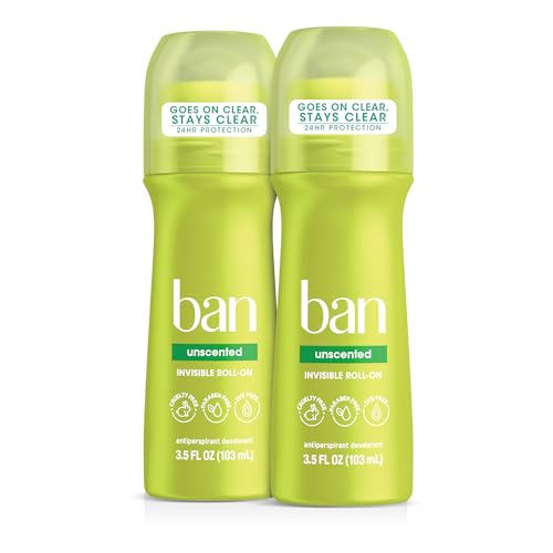 Ban Invisible Roll-on Antiperspirant Deodorant for Women and Men, 24-hour Underarm Odor & Sweat Protection, Unscented, 3.5 Oz, Pack of 2 Beauty and Personal Care Ban