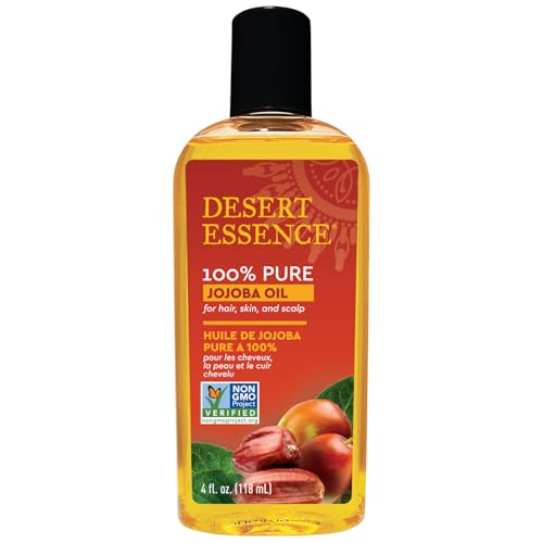 Desert Essence 100% Pure Jojoba Oil - 4 Fl Oz Moisturizer for Hair, Skin & Scalp | Makeup Remover & Aftershave Hydrator, Non-GMO, Vegan, Cold-Pressed Beauty & Personal Care Desert Essence