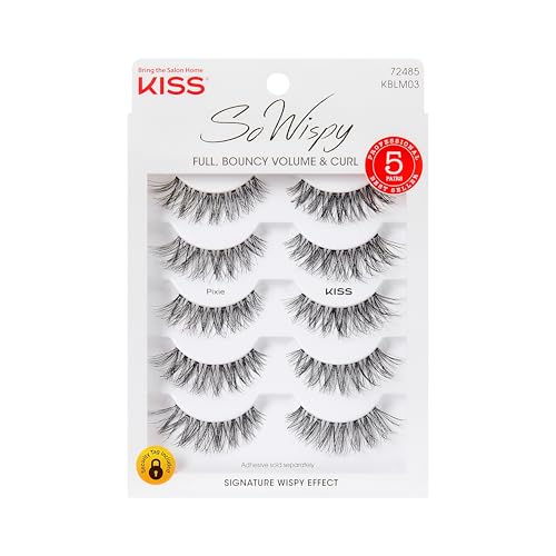 Kiss So Wispy, False Eyelashes, 'Pixie', 12mm, Includes 5 Pairs Of Lashes, Easy to Apply, Reusable Lash Clusters