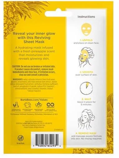 Burt's Bees Reviving Pineapple Sheet Mask Beauty & Personal Care Burt's Bees