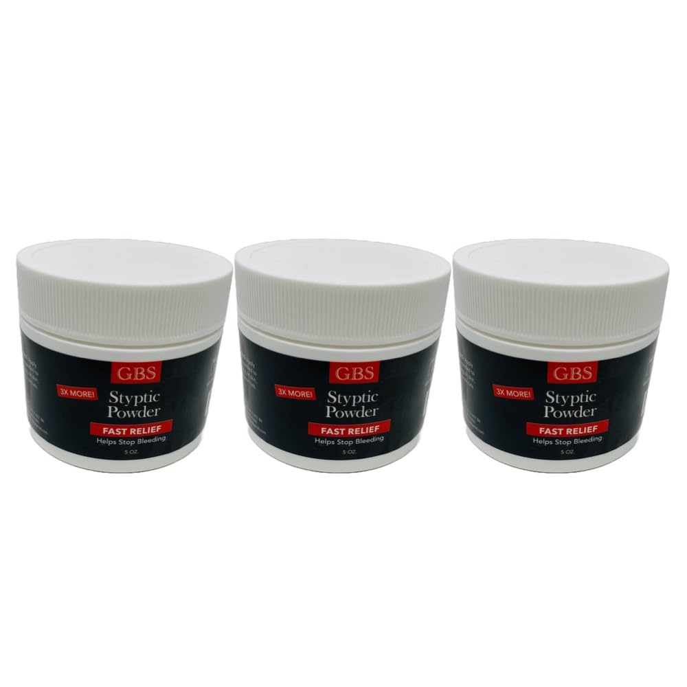 G.B.S Styptic Powder with Sealed Top + Scoop Quick Stop Bleeding, First Aid Useful for Minor Cuts, Nosebleeds, Camping Safety Survival Kit (5oz) (3) Beauty and Personal Care G.B.S
