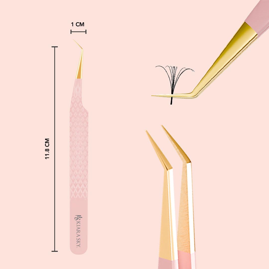 KIARA SKY LASH Tweezer for Eyelash Extensions - Precision Fiber Tip Grip - Volume, Mega Volume, and Lash Removal Fills - Comfortable Ergonomic Design Beauty and Personal Care KIARA SKY