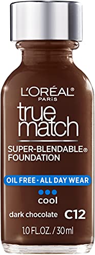 L’Oréal Paris Makeup True Match Super-Blendable Liquid Foundation, Dark Chocolate C12, 1 Fl Oz,1 Count