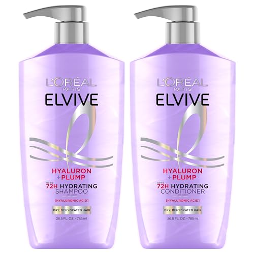 L'Oreal Paris Elvive Hyaluron Plump Shampoo and Conditioner Set for Dehydrated, Dry Hair with Hyaluronic Acid Care Complex, 1 Kit (2 Products) Beauty & Personal Care L'Oreal Paris