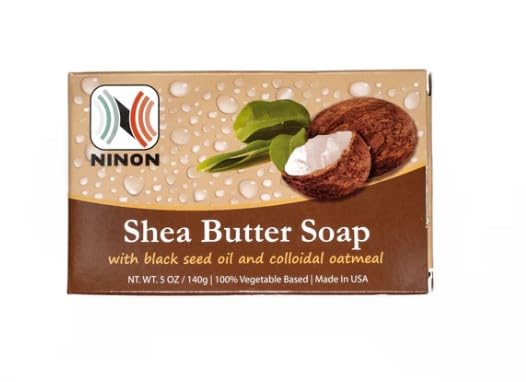 Ninon Shea Butter Soap Bars (5oz)- 6 PACK Made With 100% Natural Pure Vegetable Oils; African Shea Butter, Black Seed Oil and Colloidal Oatmeal; Ultra Beauty & Personal Care Ninon