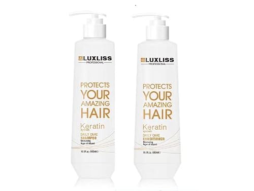 Luxliss Keratin Daily Care Shampoo and Conditioner Set, 2 Pack (16 Fl Oz each), Moisturizing, Anti-frizz, Repairing, for Chemically Treated Hair Beauty & Personal Care Luxliss