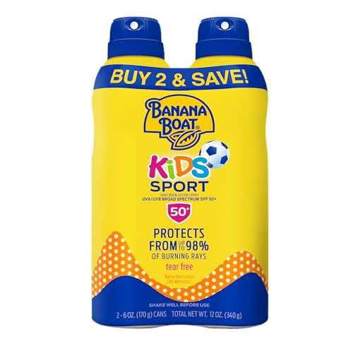Banana Boat Sport Kids Sunscreen Spray SPF 50, Twin Pack | Spray Sunscreen for Kids, Childrens Sunblock SPF 50, Oxybenzone Free, 6oz each Beauty & Personal Care Banana Boat