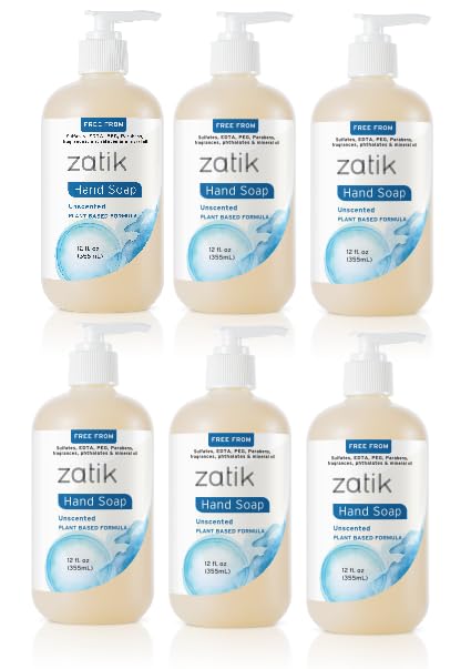 Zatik Naturals - Liquid Hand Soap, Unscented, Moisturizing Handwash, Grey Water Safe,12 fl oz (Pack of 6) Beauty & Personal Care Zatik