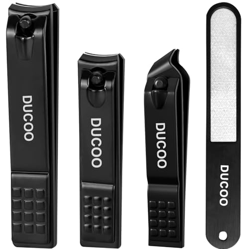 DUCOO Nail Clipper Set, 4 PCS Ultra Sharp Nail Clippers for Men, Women, Adults Toenail Fingernail Clippers, Stainless Steel Nail Cutter & File, Black Beauty & Personal Care DUCOO