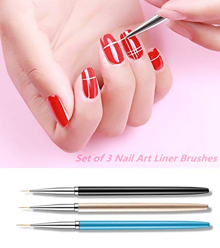 3PCS Nail Art Liner Brushes, UV Gel Painting Acrylic Nail Design Nylon Brush, Nail Painting Drawing Pens (7/9/11mm) Beauty & Personal Care SQULIGT
