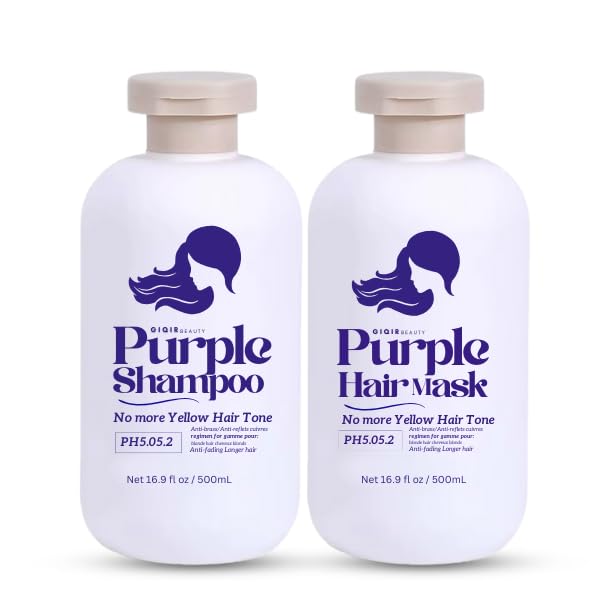 GiQir Beauty Purple Shampoo and Hair Mask Set, No More Yellow Hair Tone, Anti-Fading, 16.9 fl oz, 500mL, PH5.05.2 Beauty & Personal Care GiQir Beauty