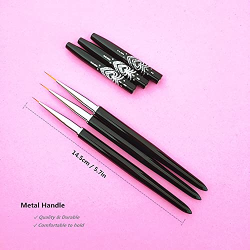 FULINJOY Nail Art Liner Brushes, 7mm/9mm/11mm UV Gel Painting Nail Art Design Brush Metal Handle Nail Drawing Pens (3PCS, Black) Beauty & Personal Care FULINJOY