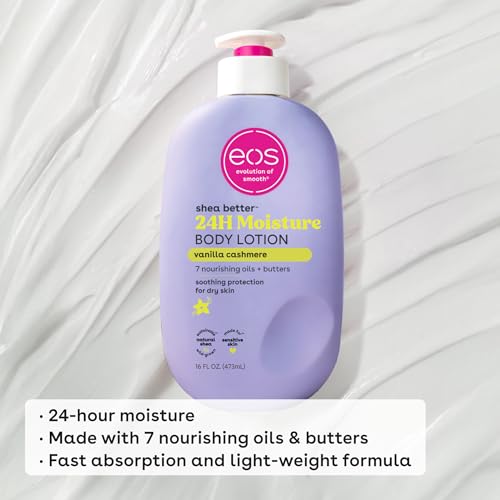 eos Shea Better Body Lotion Vanilla Cashmere, 24-Hour Moisture Skin Care, Lightweight & Non-Greasy, Natural Shea, Vegan, Vanilla Body Lotion Beauty & Personal Care eos