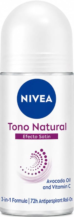 NIVEA Aclarado Tono Natural Efecto Satin Roll-On Deodorant 50ml (1.69 fl oz) - 72H Odor Protection, Avocado Oil & Vitamin C, Smooth Underarm Care, USA Beauty and Personal Care NIVEA