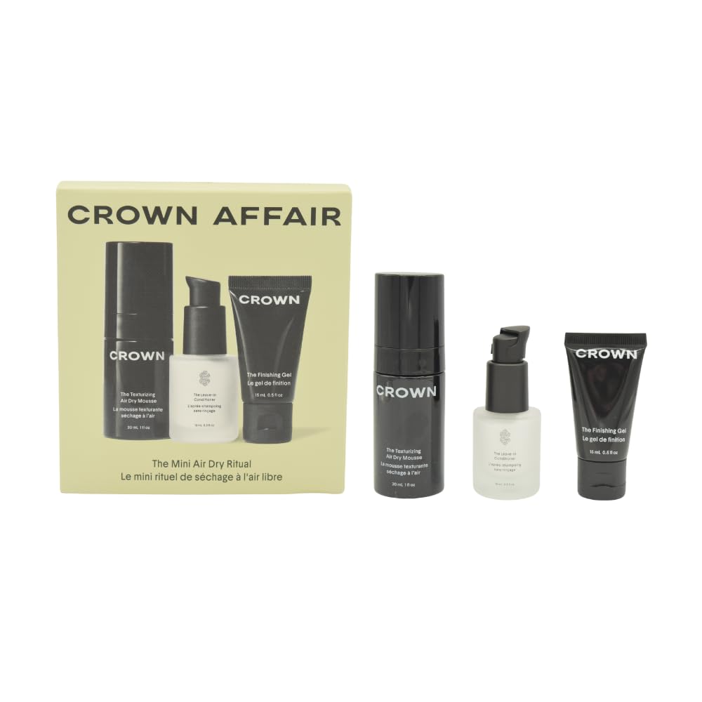 Crown Affair Mini Air Dry Hair Holiday Gift Set: Leave-In Conditioner 0.5 oz, Texturizing Mousse 1 oz & Finishing Gel 0.5 oz