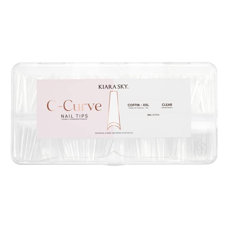 Kiara sky Nail Tips | C Curve Coffin Clear | 500 pieces | XXL Length | 10 Sizes Beauty & Personal Care KIARA SKY