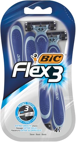 BIC Flex 3, Triple Blade Razor Blades for Men, with Moving Blade Heads for a Close and Soft Shave, Pack of 4 Beauty and Personal Care BIC