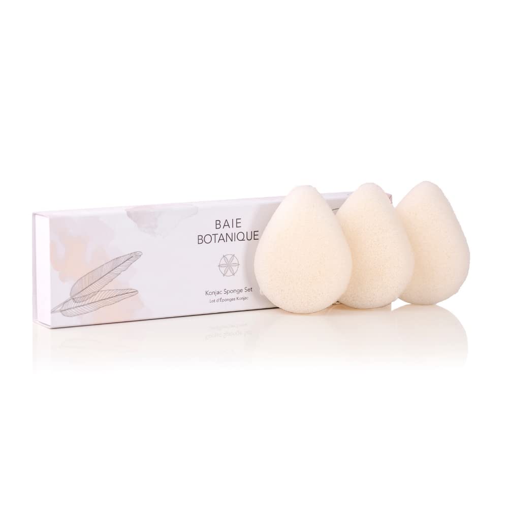 Baie Botanique Teardrop Konjac Sponge - Eco-Friendly, Gentle Facial Cleansing and Exfoliating 100% Natural Sponge, Set of 3 Beauty & Personal Care Baie Botanique