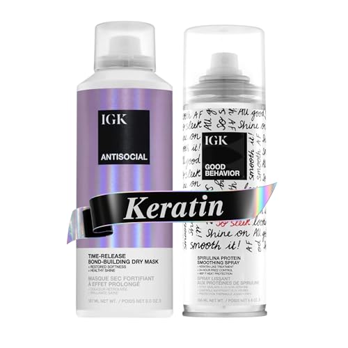 IGK ANTISOCIAL Mask + GOOD BEHAVIOR Hair Treatment Set | Frizz Control and Keratin-Like Smoothing for Dry, Damaged Hair | Hydrating Shine with 450°F Beauty & Personal Care IGK