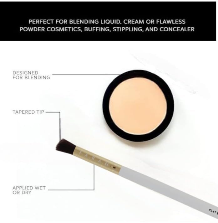 F.A.R.A.H Flat Eyeshadow Brush 155E - White - Vegan Blending Brush for Creams & Powders - Precise Eye Makeup Application - Brass Ferrule & White Beauty & Personal Care F.A.R.A.H